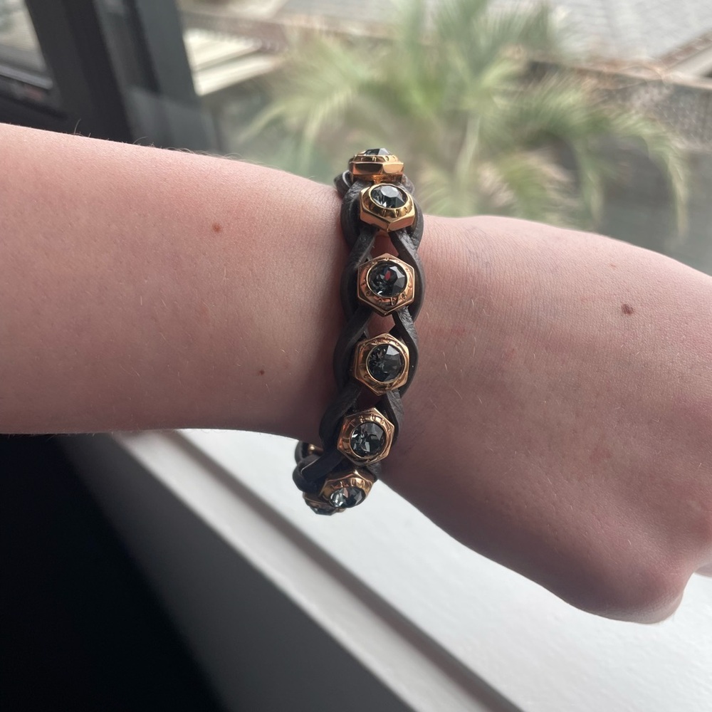 Leather Gold and stone bracelet